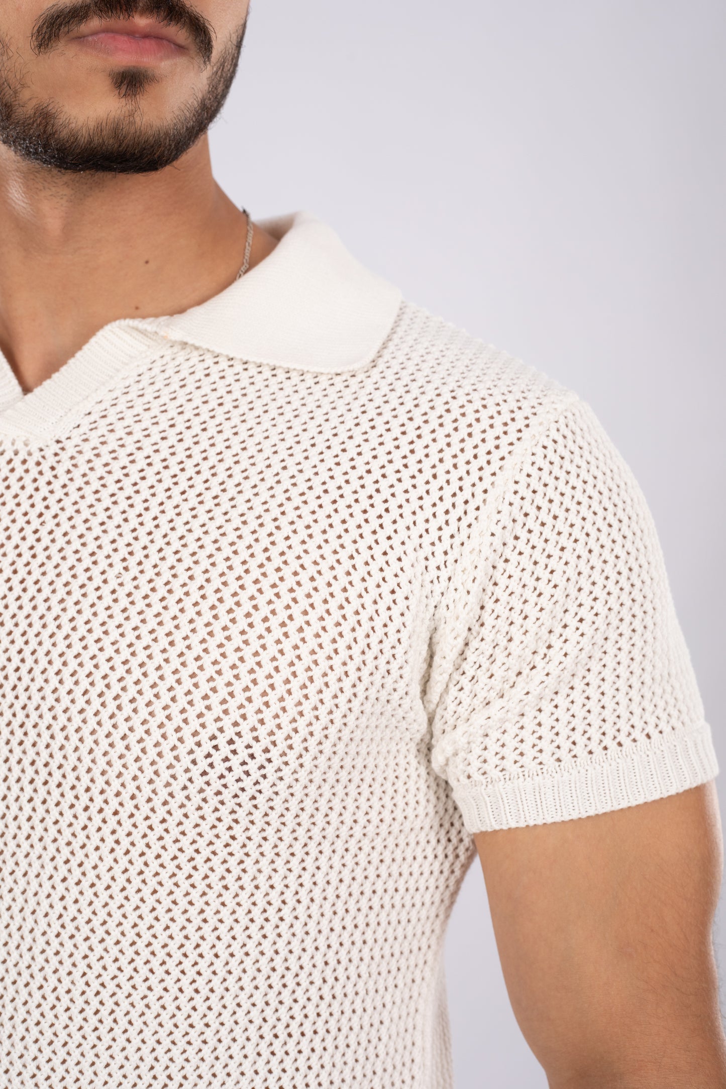 White Gridon Knit Polo Shirt