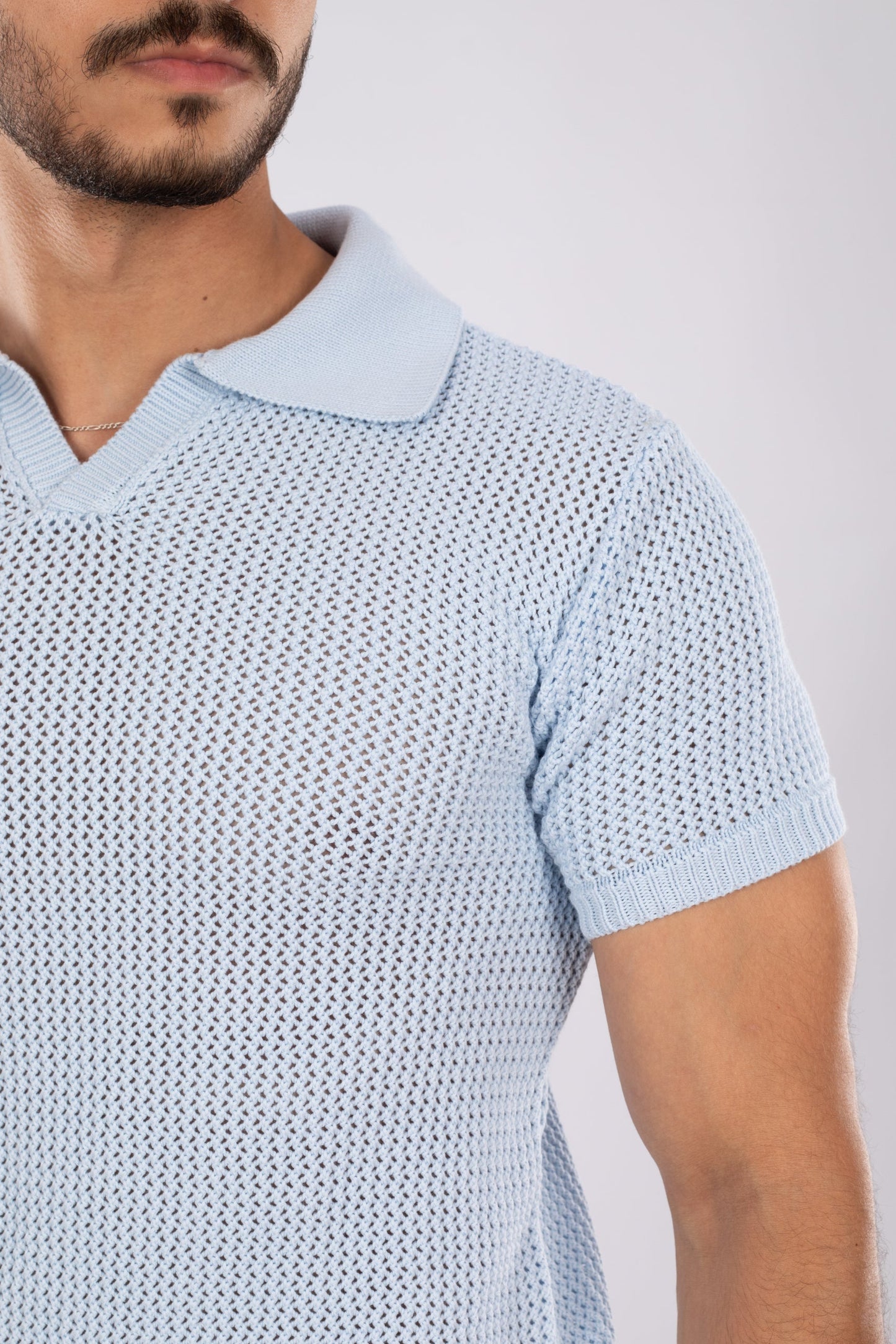 Baby Blue Gridon Knit Polo shirt