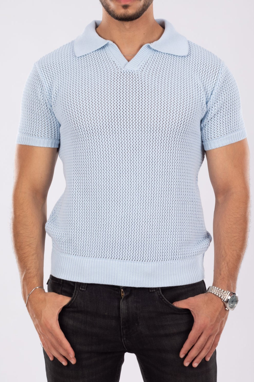 Baby Blue Gridon Knit Polo shirt