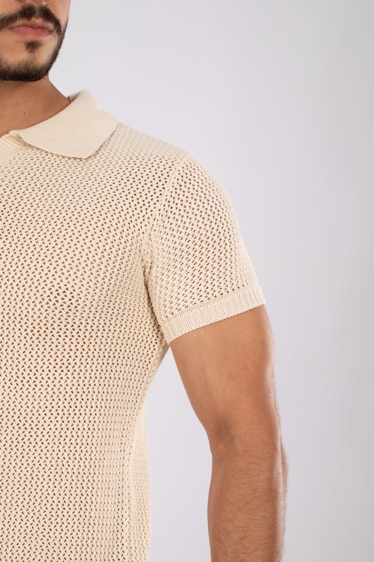 Biege Gridon Knit Polo Shirt