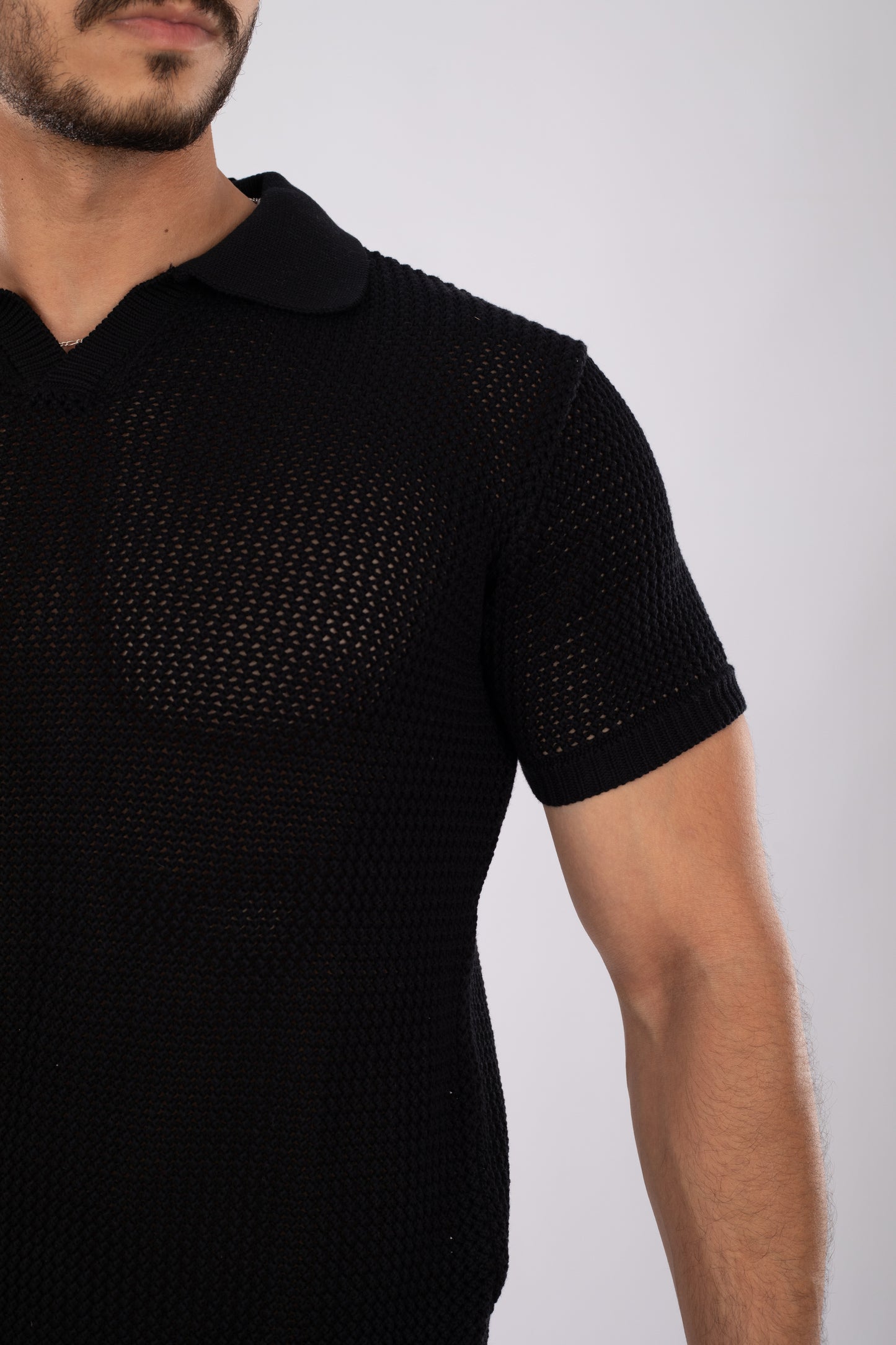 Black Gridon Knit Polo Shirt