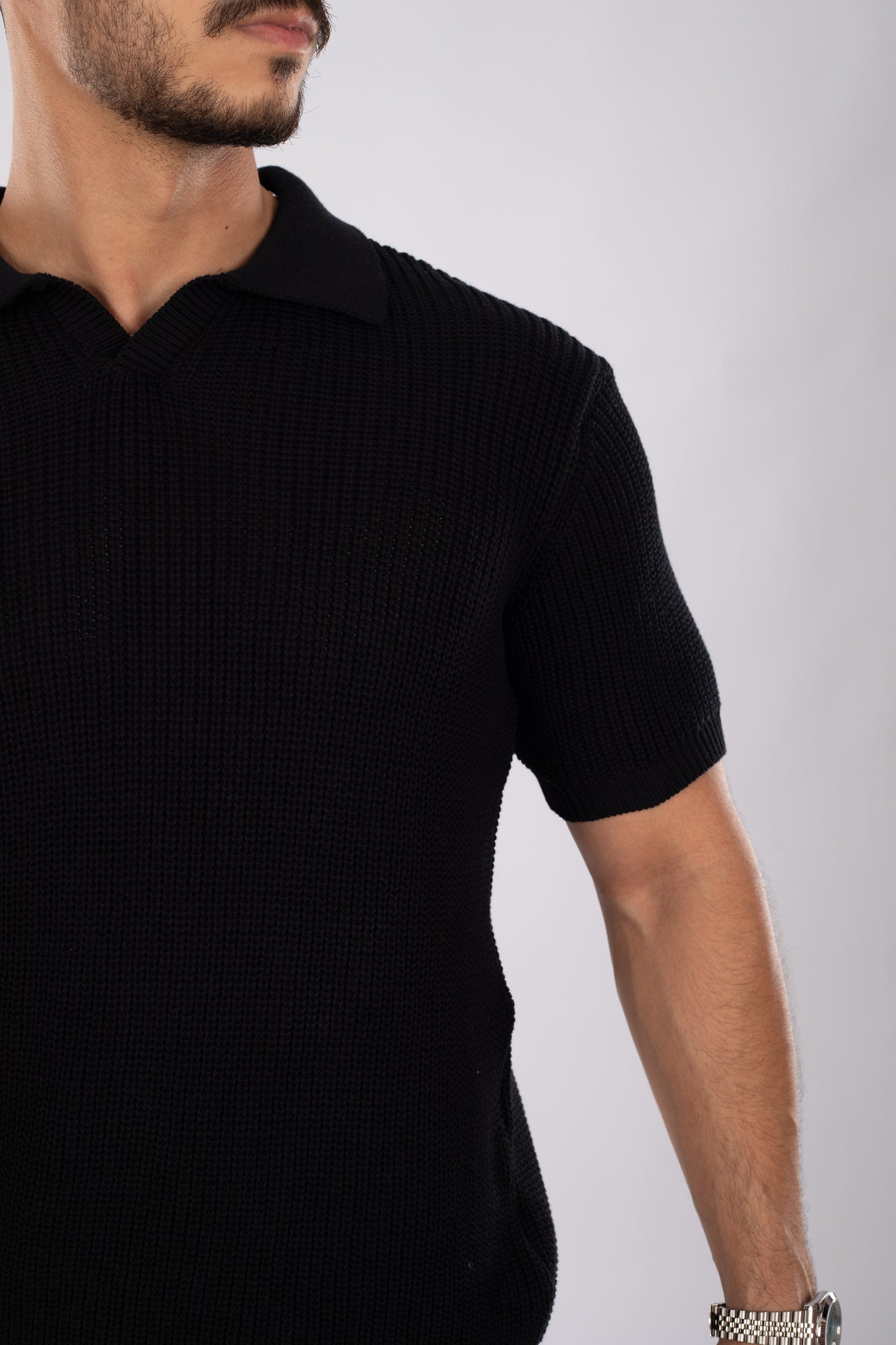 Black Polo Knit T-shirt
