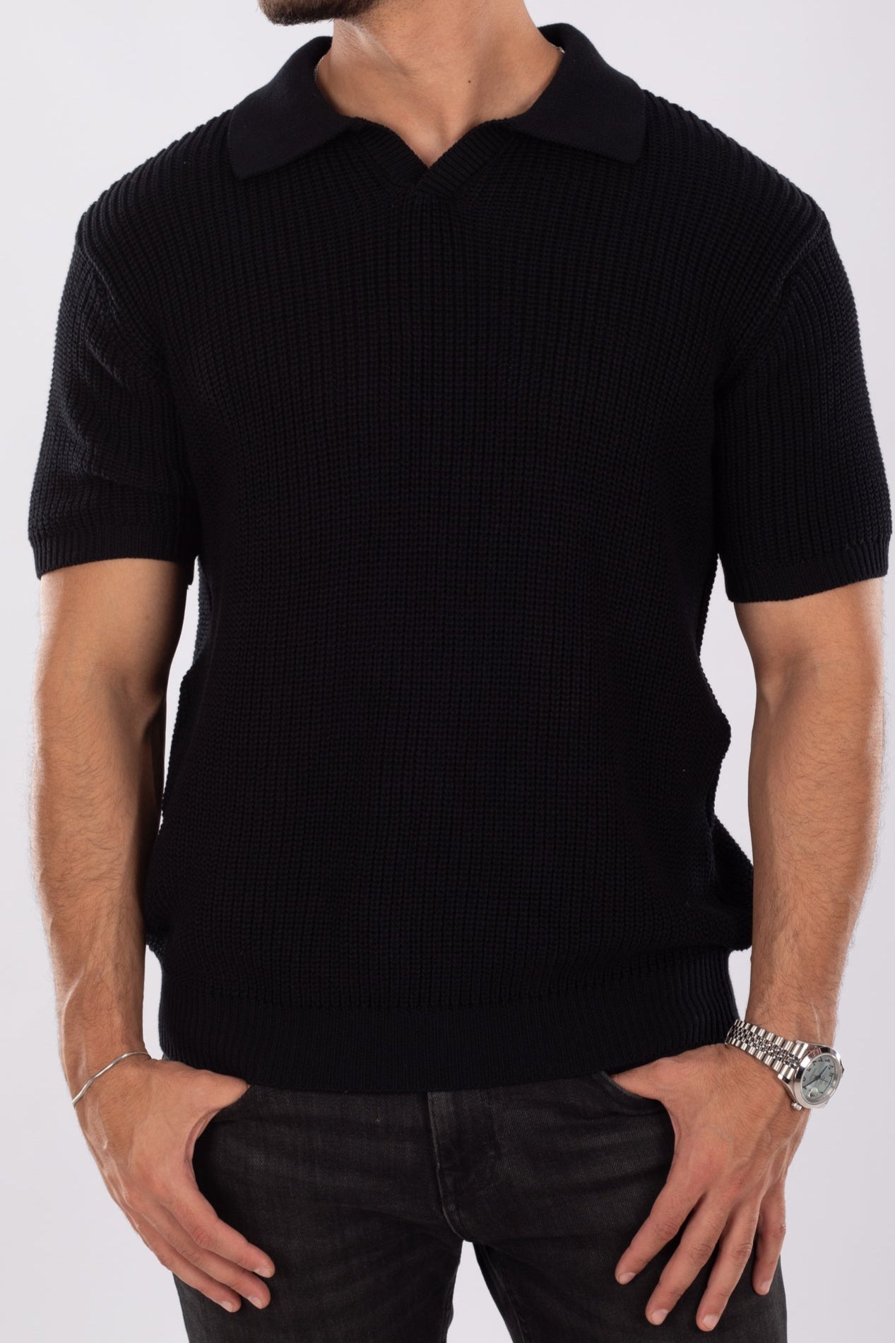 Black Polo Knit T-shirt
