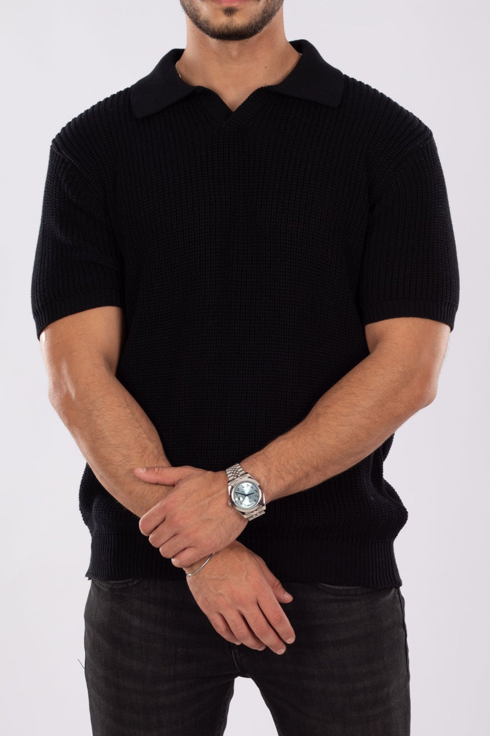 Black Polo Knit T-shirt