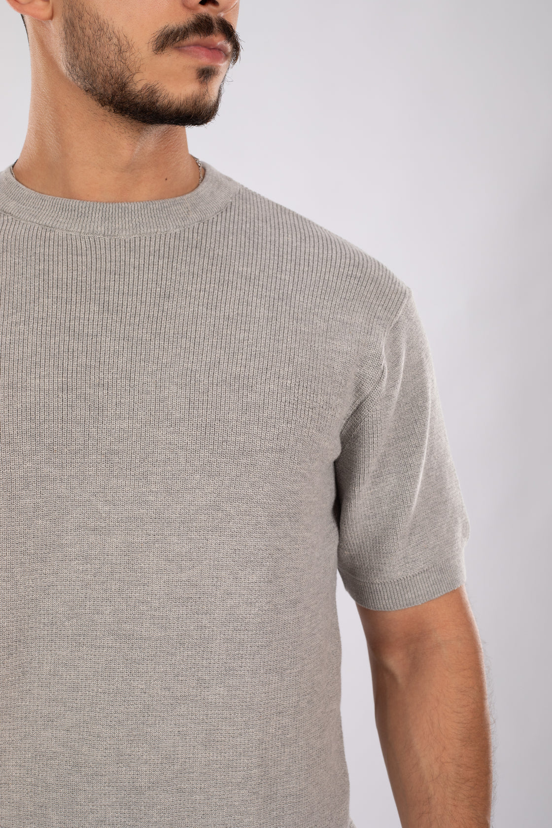 Grey Round Neck Knit T-shirt