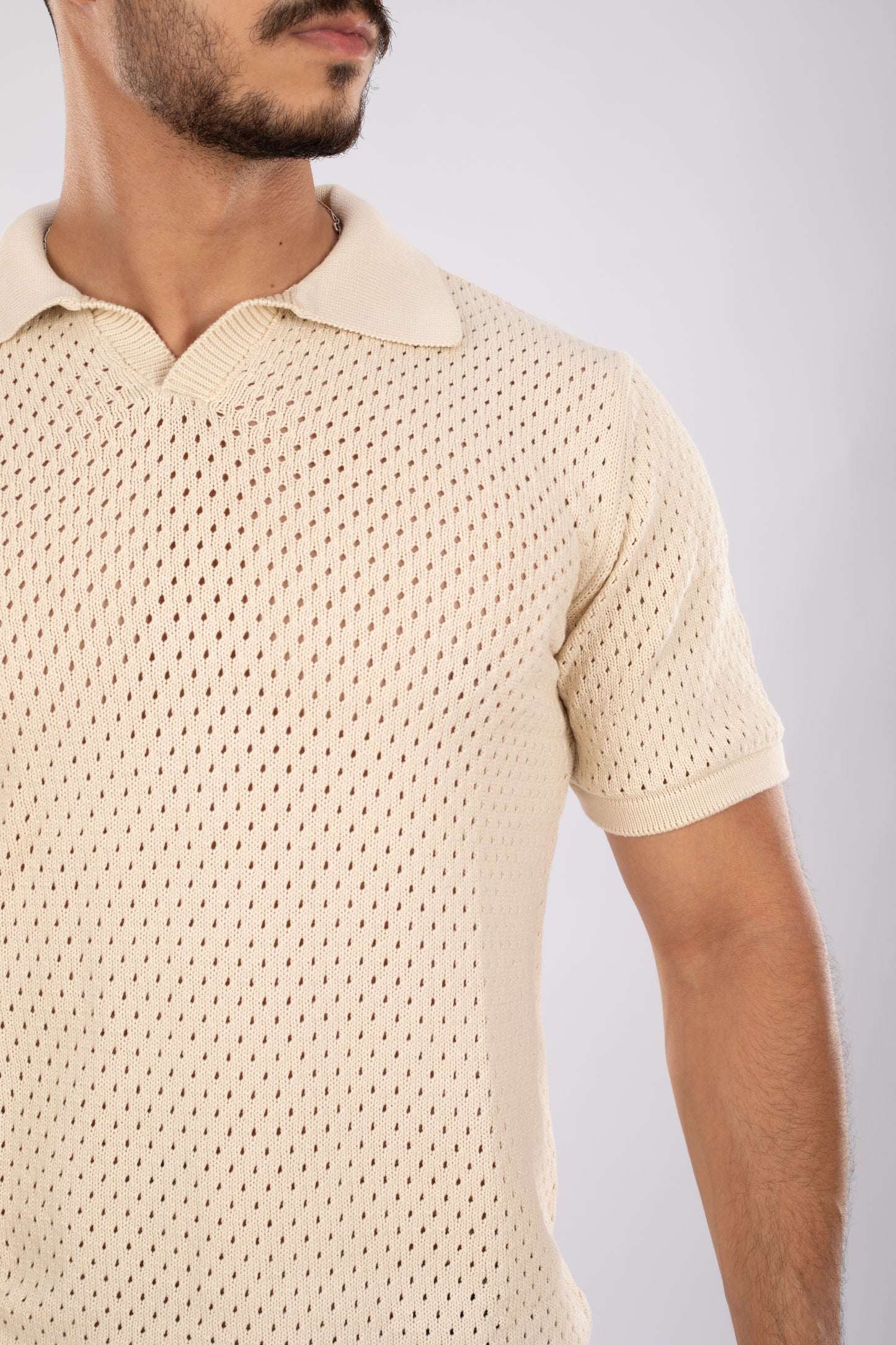 Beige Eyeknit Polo shirt