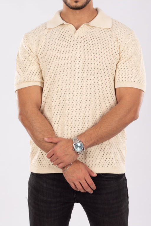 Beige Eyeknit Polo shirt
