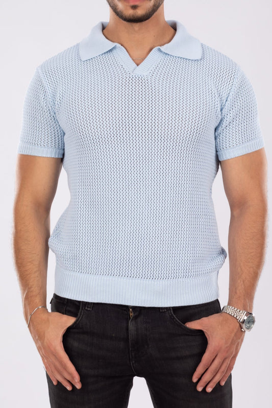 Baby Blue Gridon Knit Polo shirt