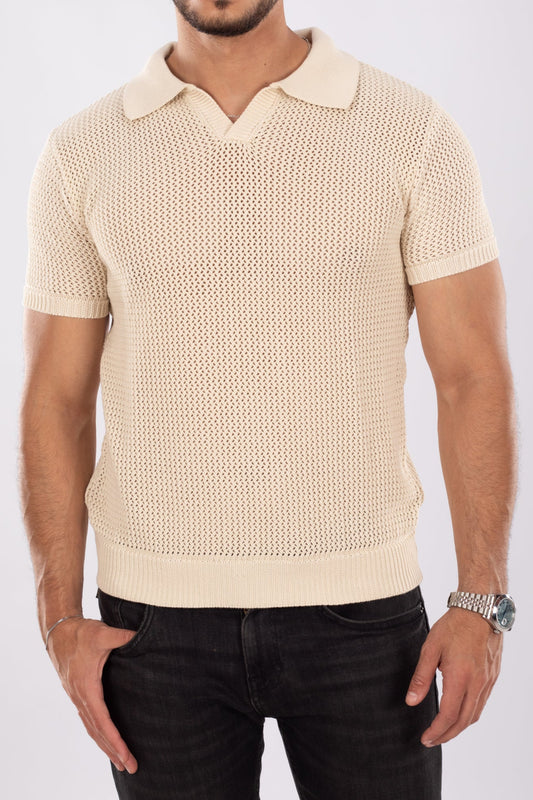 Biege Gridon Knit Polo Shirt