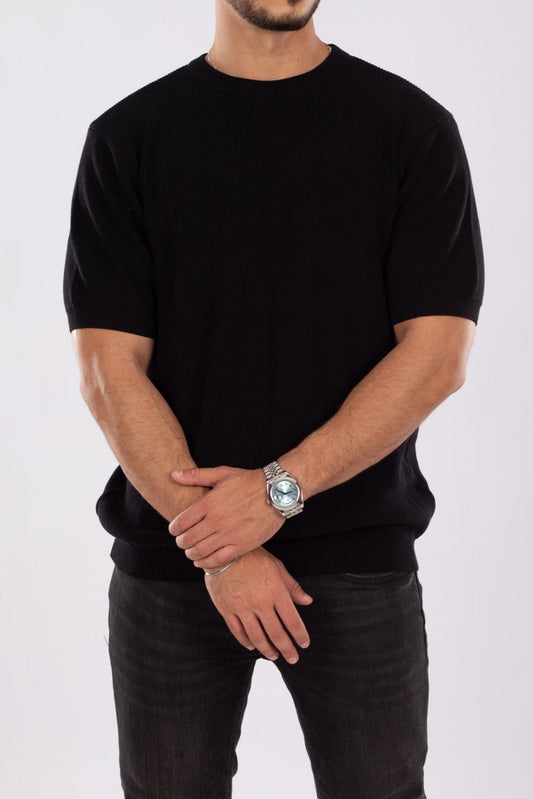 Black Round Neck Knit T-shirt