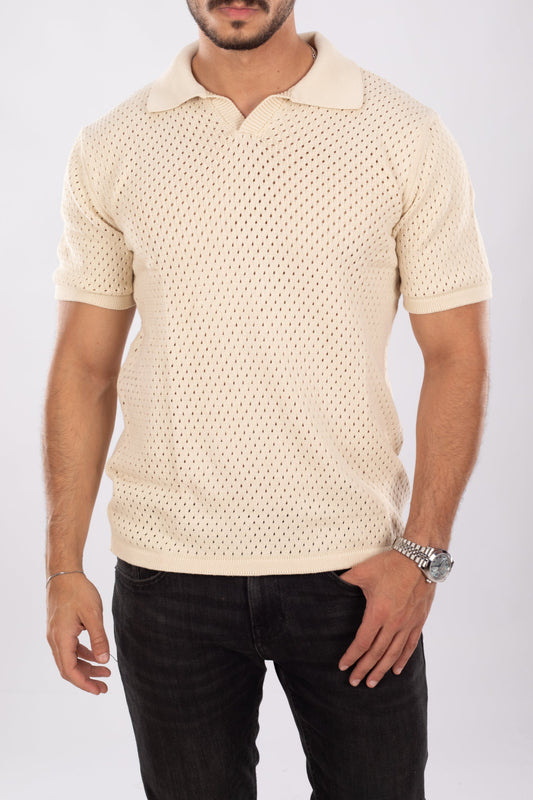 Beige Eyeknit Polo shirt